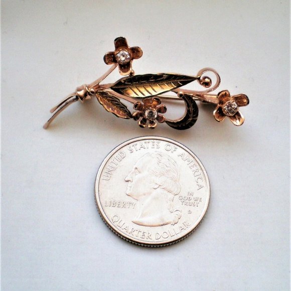 Vintage Russian 14K 583 Rose Pink Yellow Gold Bouquet Flowers CZ Brooch Pin - Picture 2 of 4